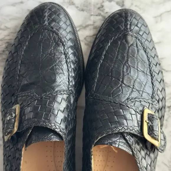 Magnanni Black Crocodile Leather Woven Monk Strap Dress Loafers Mens Size 9 M - Picture 11 of 12